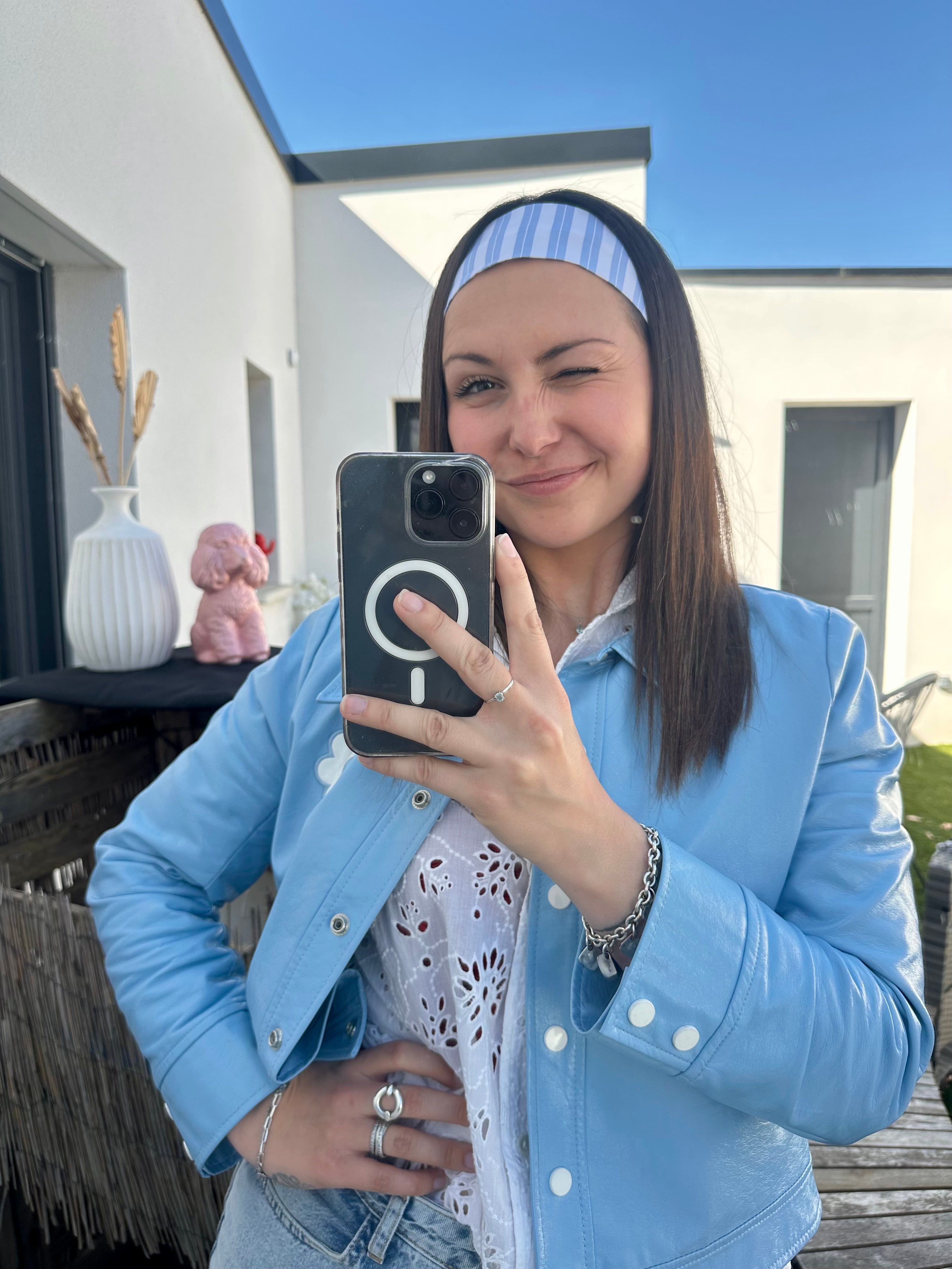 Titi bandeaux bleu ciel et blanc