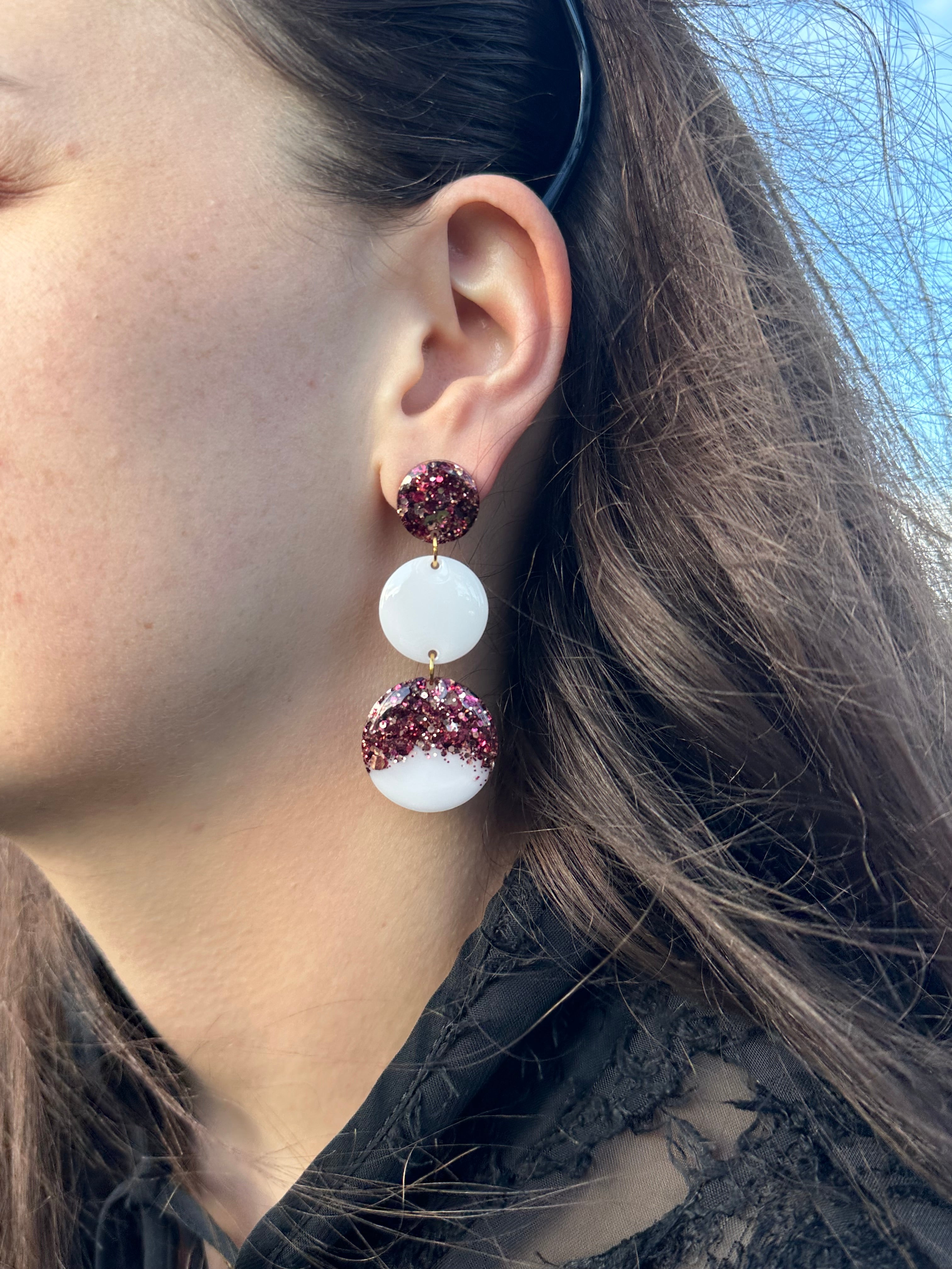 Boucles Laura blanche pailletée rose