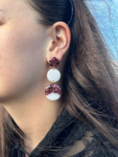 Boucles Laura blanche pailletée rose