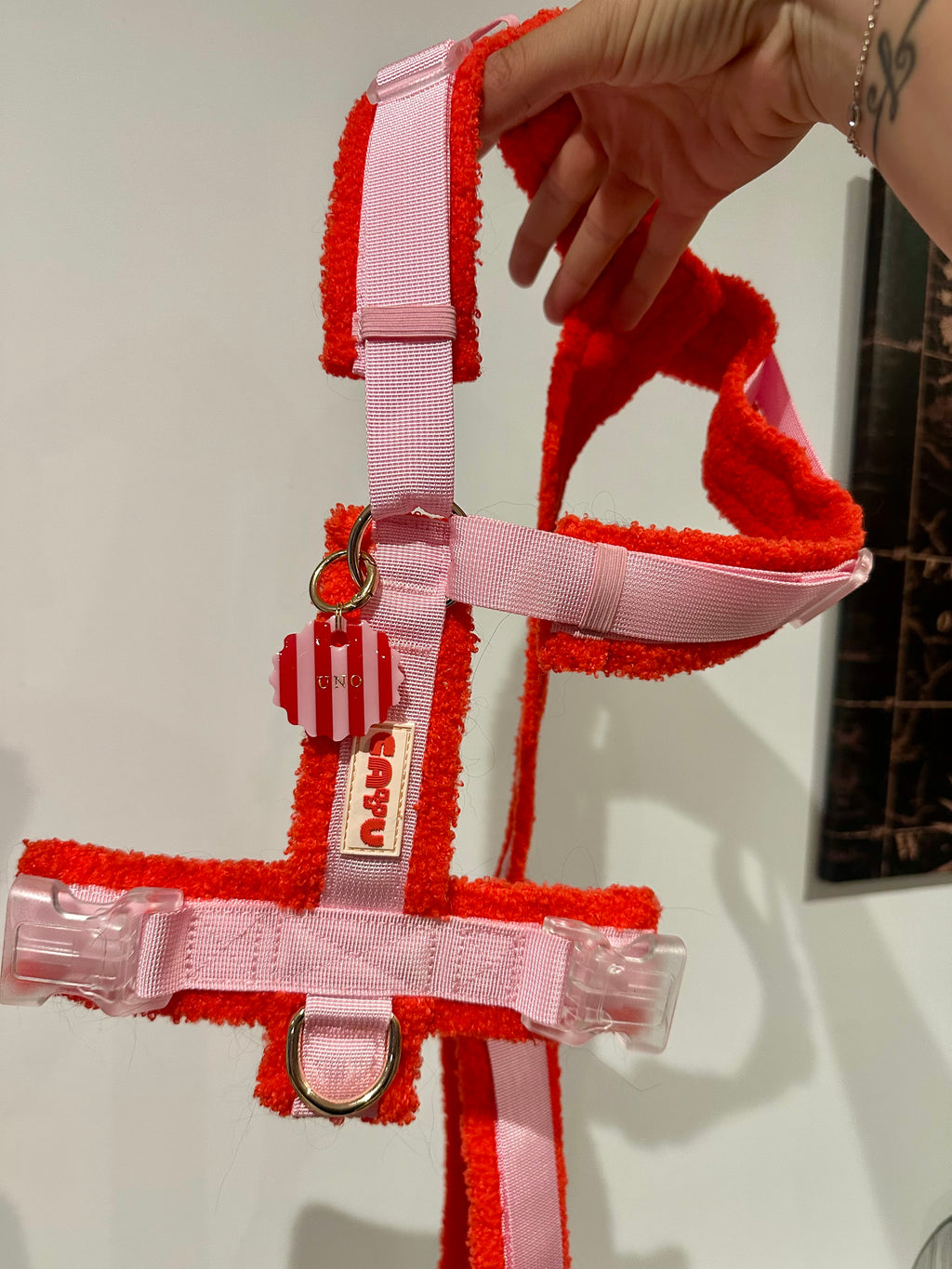 Médaille tartelette marinière rouge et rose