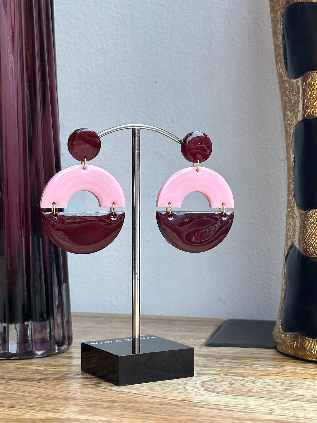 Boucles Charlène rose et bordeau