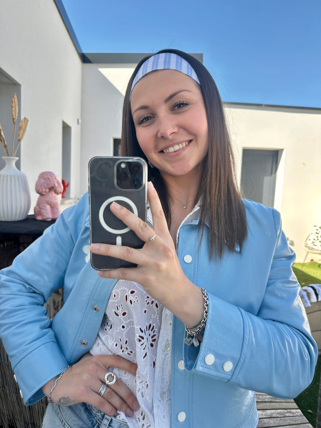 Titi bandeaux bleu ciel et blanc