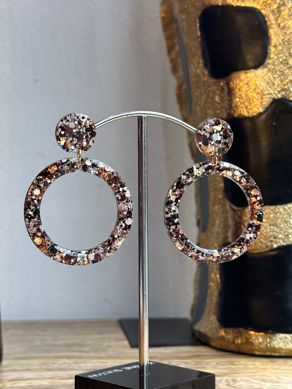 Flavie pailletée marron et rose poudré