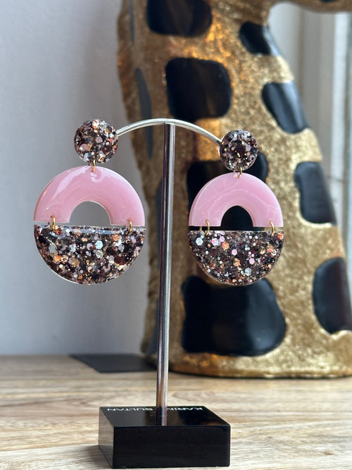 Boucles Charlène rose poudré pailletée