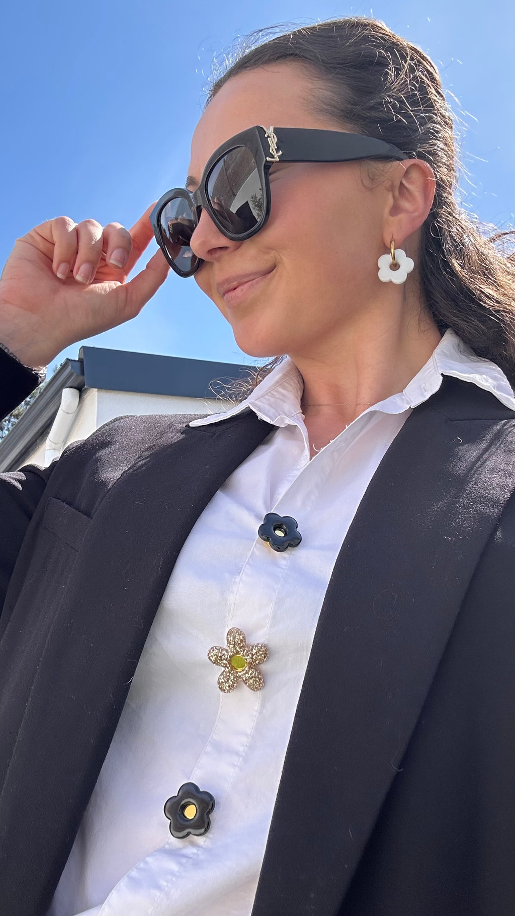 Titi bouton petite fleur noir