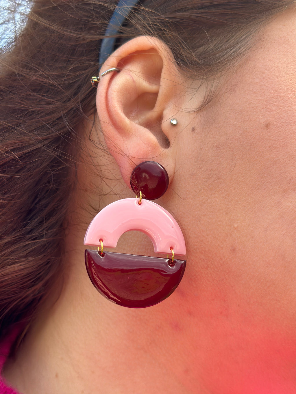 Boucles Charlène rose et bordeau