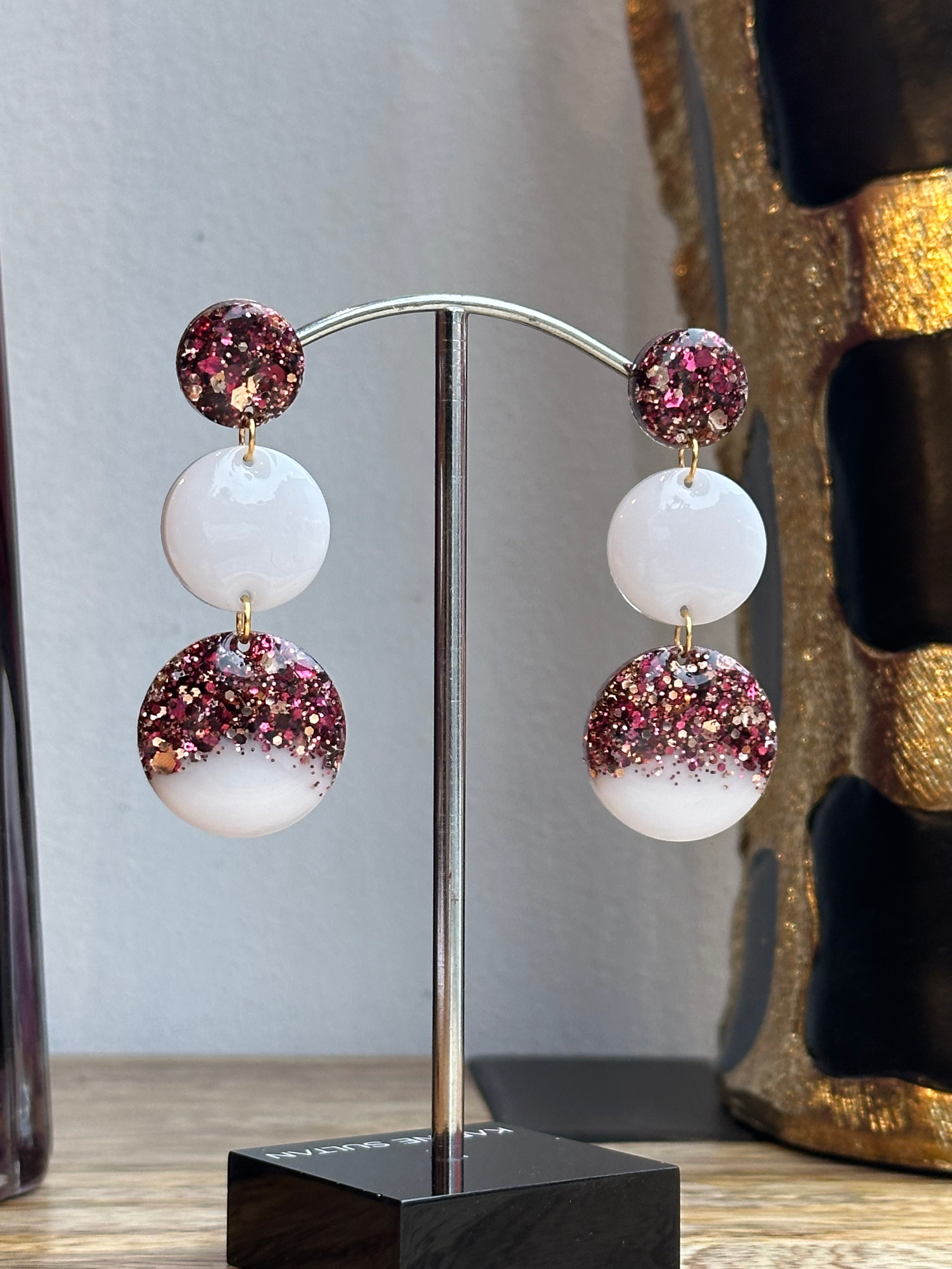 Boucles Laura blanche pailletée rose