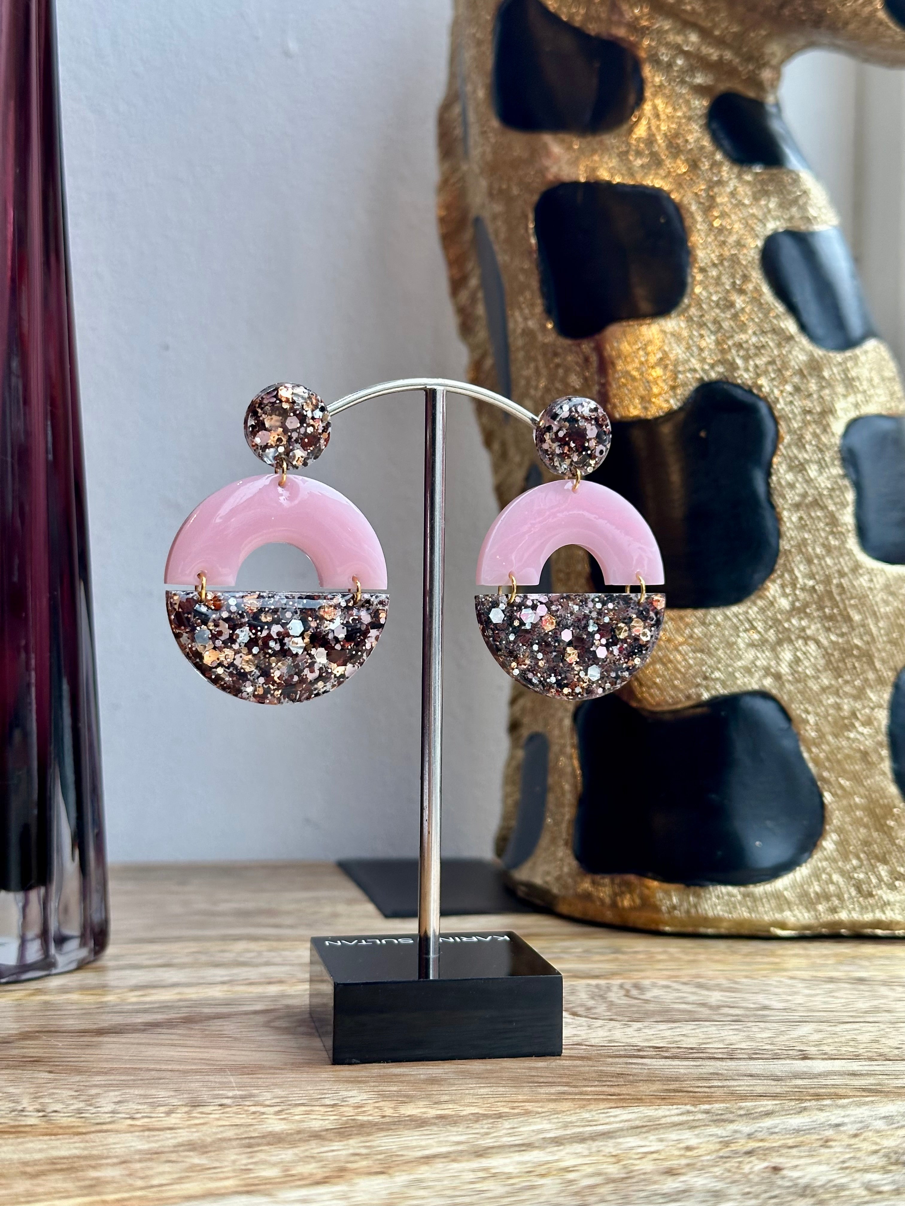 Boucles Charlène rose poudré pailletée